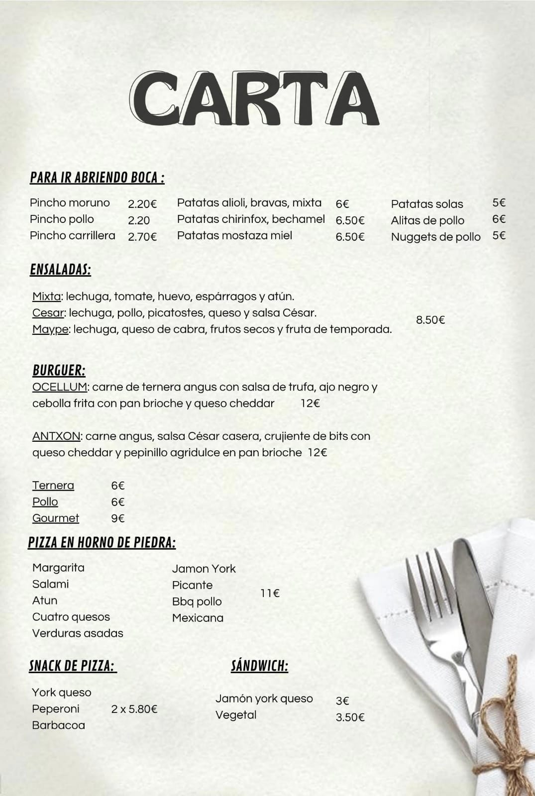 carta ocellum restaurante
